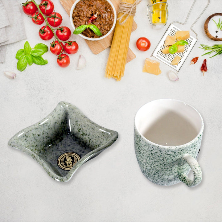 Ceramic Tea / cups / Mug Set Including Snacks / Serving Bowl Milk Cup, Coffee Cup, Tea Cup, Breakfast Cup, Drinking Mug or Outdoor for Household, Gift for Birthday, Wedding Party (4 Pcs set) Your Brand