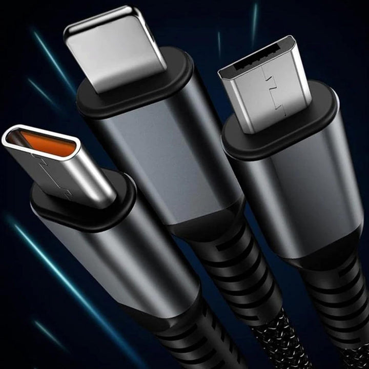 3-in-1 Super Fast Charging Cable 100w, Multifunctional Convenient Super Fast Charging Cable Nylon Braided Cord, 3-in-1 Silicone Zinc Alloy 3 Head Charging Cable Your Brand