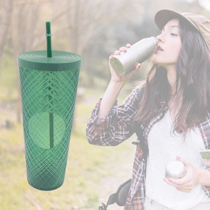 Cup with Straw &  LED Lighting Reusable Matte Studded Tumbler with Leak Proof Lid Water Cup Travel Mug Coffee Ice Water Bottle Double Walled Insulated Tumbler BPA Free (1 Pc) Your Brand