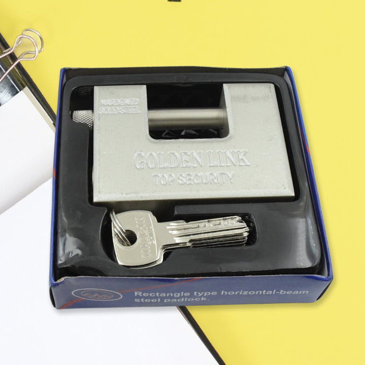 94mm Stainless Steel Padlock: Rectangular, Hardened Steel, 5 Keys Your Brand