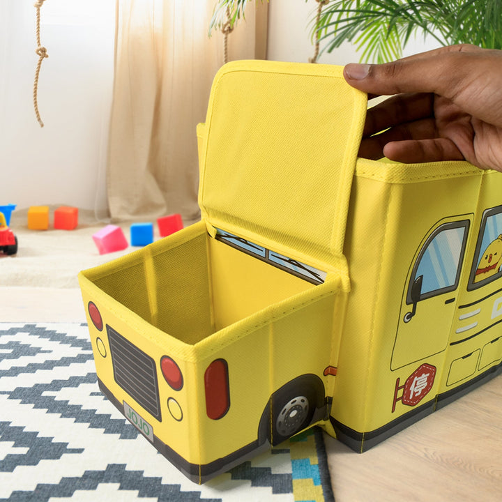 School Bus Shaped Portable Foldable Toy Box Storage with Lid (1 Pc) - TezCart