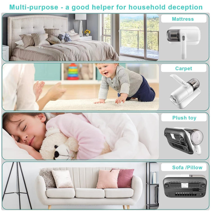 Powerful Suction Portable Handheld Vacuum Cleaner - Low Noise Vacuum Cleaner for Bed - Cordless Vacuum Cleaner for Car Seat Crevices Pillows, Mattresses, Sofas Wireless Anti Dust and Mite Cleaner Your Brand