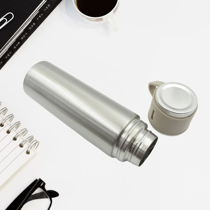 Stainless Steel Vacuum Flask Set with 3 Steel Cups Combo for Coffee Hot Drink and Cold Water Flask Ideal Gifting Travel Friendly Latest Flask Bottle. (500ml) Your Brand