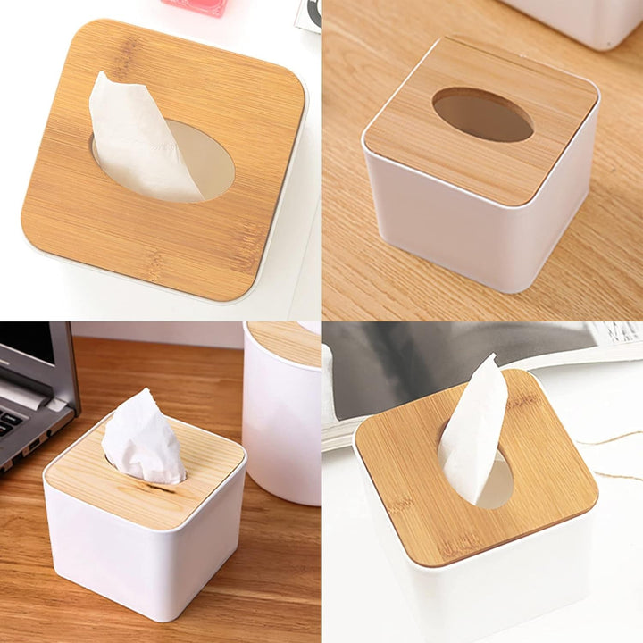 Tissue Box Desktop Stand Bamboo Tissue Cover Box Rectangular Paper Towel Holder Removable Tissue Dispenser for Bathroom Vanity Countertop Bedroom Car Holder Paper Towels Dispenser (1 Pc ) Your Brand