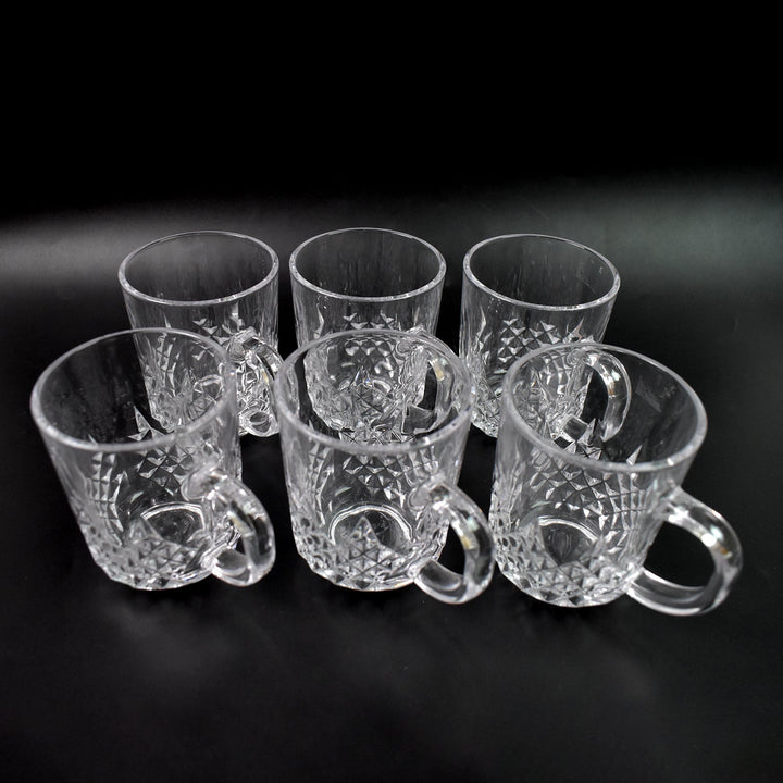 Glass Coffee & Tea Cup / Mug With Handle (6 pcs Set / 225 ML) - TezCart