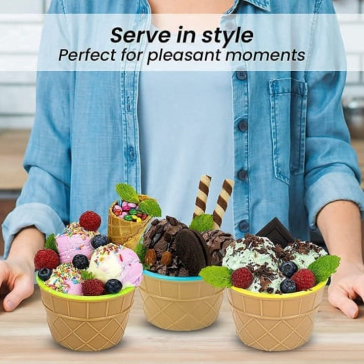 Ice-Cream Waffle Spoon Bowel Cup Set | Premium ice Cream Set | Ice-Cream Bowel with Spoon | 6 units Couple Bowl Set | Color Box Your Brand