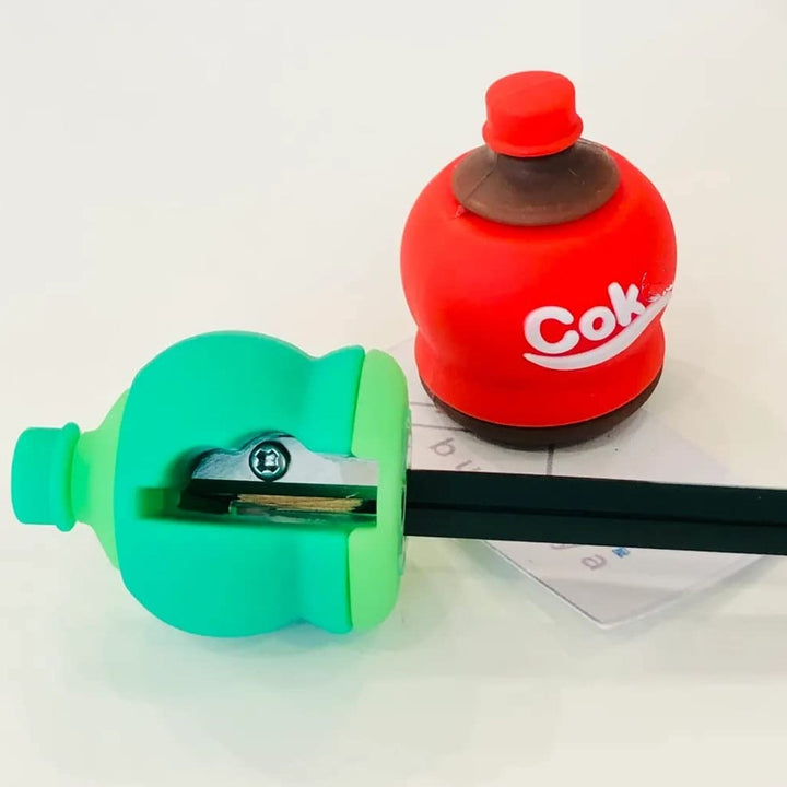 2-in-1 3D Cold Drink Bottle Shape Rubber Pencil Sharpener and Eraser Set, Stationery for Kids School Boys Girls, Birthday Return Gifts (1 Pc ) Your Brand