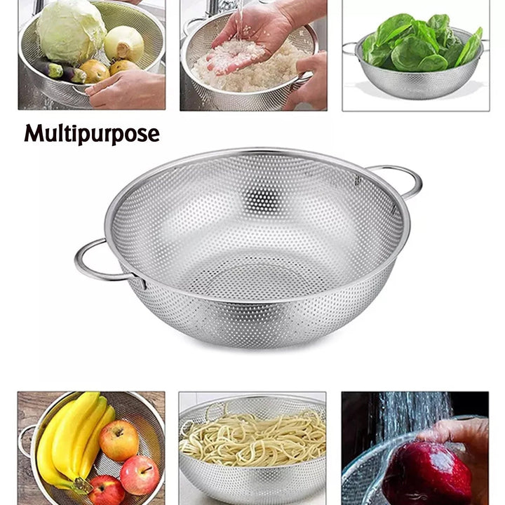 Stainless Steel Colander with Handle, Large Metal Mesh Basket Strainer for Pasta, Spaghetti, Berry, Veggies, Fruits,  Kitchen Food Colander, Safe (1 pc / 25.5 cm) Your Brand