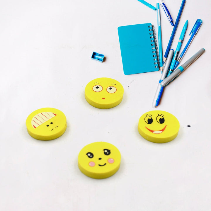 Cute Smile Emoji Erasers, Cute Smile Face Rubber Eraser Dentist Dental Clinic School Kid for School Going Kids/Birthday Party Return Gift Set (4pc Set) Your Brand