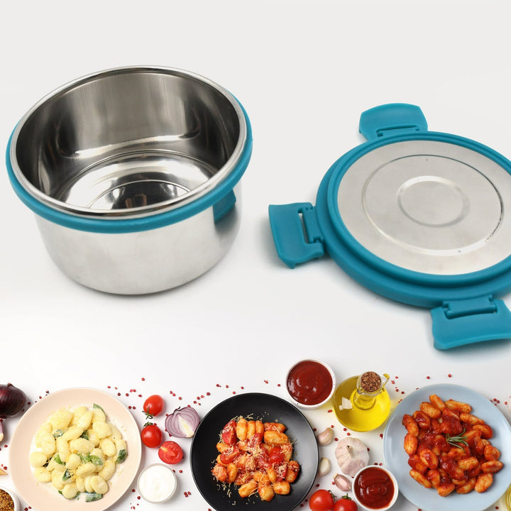 Miracle Solo round Lunch box High Grade Stainless Steel Double Wall Insulated 300ML Food Container 4 Lock Clip Leak Proof Lid, Best Return Gift for Any Occasion (1 Pc) Your Brand