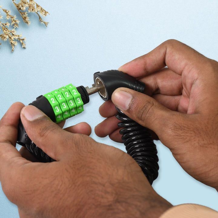 Spiral Cable Lock | 4-Digit Combination Code | Bicycle Security Lock (1 Pc) - TezCart