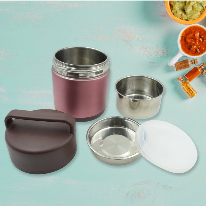 Vacuum insulated lunch box, 304 stainless steel, used for lunch storage, double-layer travel hiking picnic food jar, with folding spoon and handle BPA Free Thermos Lunch Box for Kids Adults (1600 ML) Your Brand