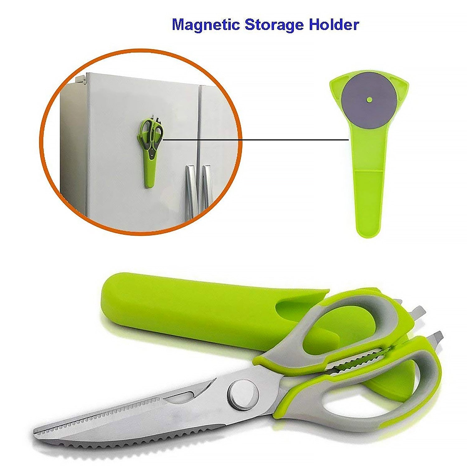 Multi-Purpose Kitchen Shears with Magnetic Holder, Stainless Steel, Red Multifunction Heavy Duty and Kitchen Scissors Your Brand