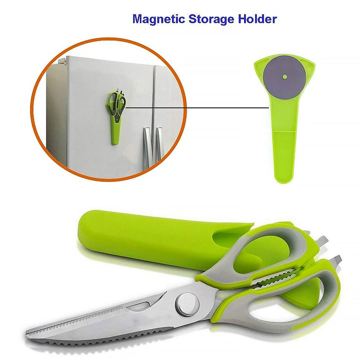 Multi-Purpose Kitchen Shears with Magnetic Holder, Stainless Steel, Red Multifunction Heavy Duty and Kitchen Scissors Your Brand