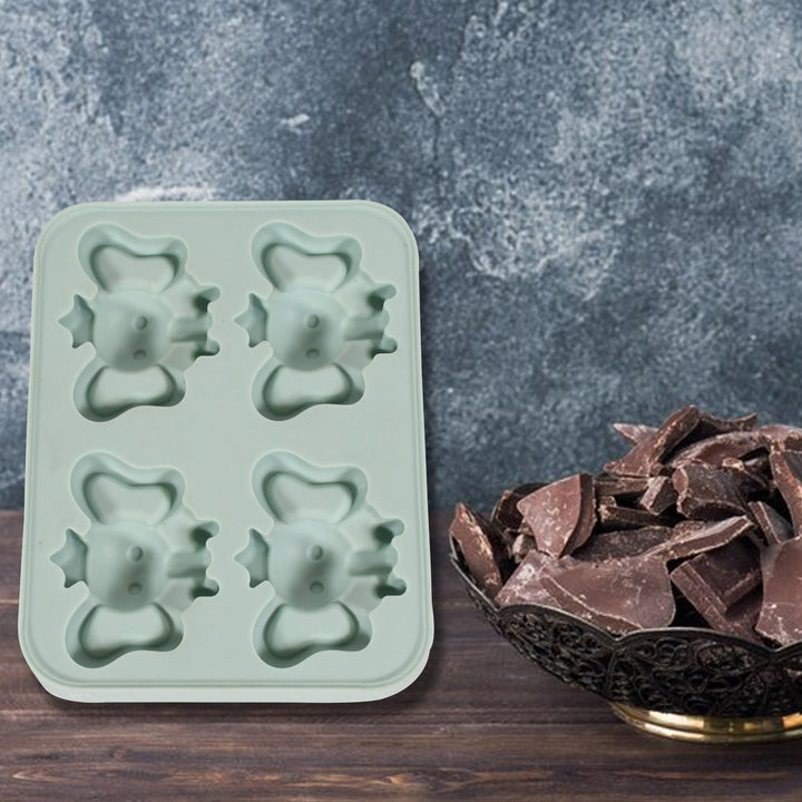 Silicone Cartoon Shape 4 Grid Ice Cube Tray Ice Cube Molds Trays Small Cubes Tray For Fridge, Flexible Silicon Ice Tray (1 pc) Your Brand