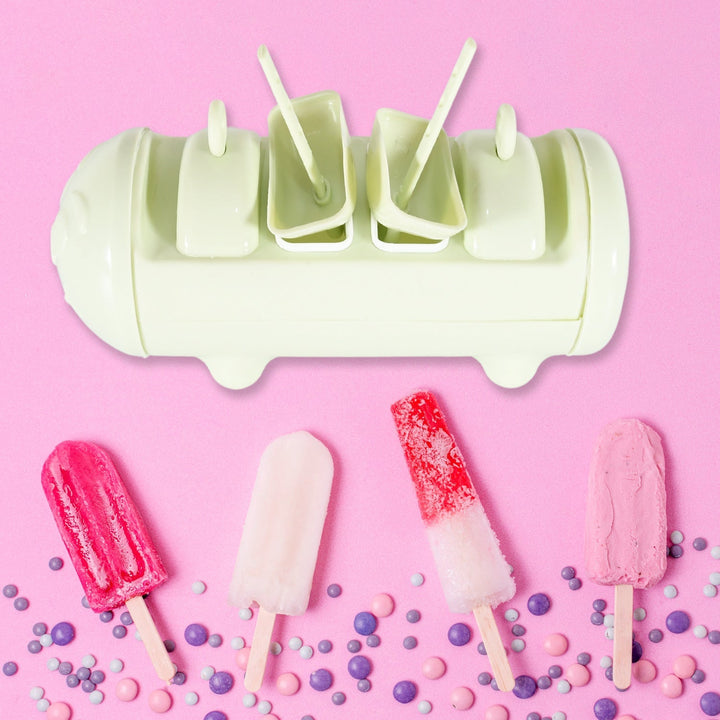 CARTOON SHAPE MOLD ICE CANDY, POPSICLE MOLD ICE, PLASTIC ICE CANDY MAKER KULFI MAKER MOLDS SET WITH 4 CUPS (1 PC / MULTICOLOR) Your Brand