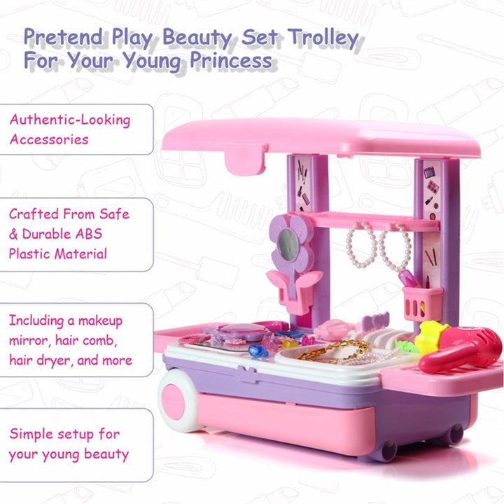 Big Beauty Set Suitcase On Wheel, The Ultimate Beauty Set On Wheels for Girls, Makeup Kit is Easy to Clean & Use, Portable Beauty Set with 25 Pieces for 3 Years BIS Approved. (Beauty Set Trolley) Your Brand
