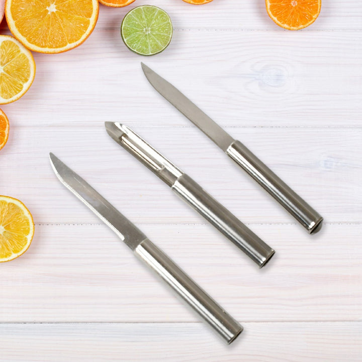 Stainless Steel Multipurpose Sharp Cutting Knife with Non-Slip Handle for Fruit, Meat and Vegetable Chopping (Pack Of 3) Your Brand