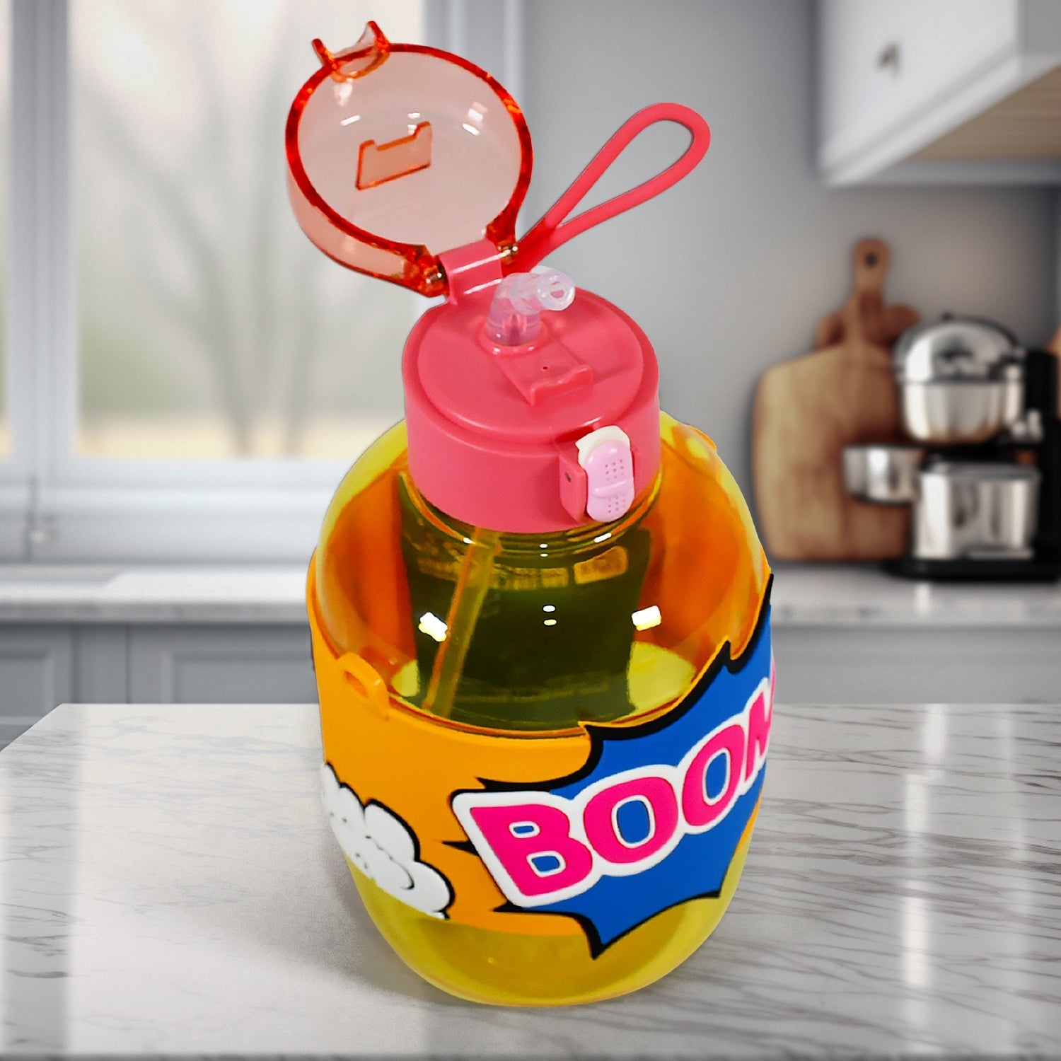 Cute Plastic Water Bottle with adjustable shoulder strap, Straw and Rubber Grip potable drinking cup Water Bottle For Kids | Water Bottle | Return Gift For Kids, Adults | School Water Bottle (1 Pc / 750 ML) Your Brand