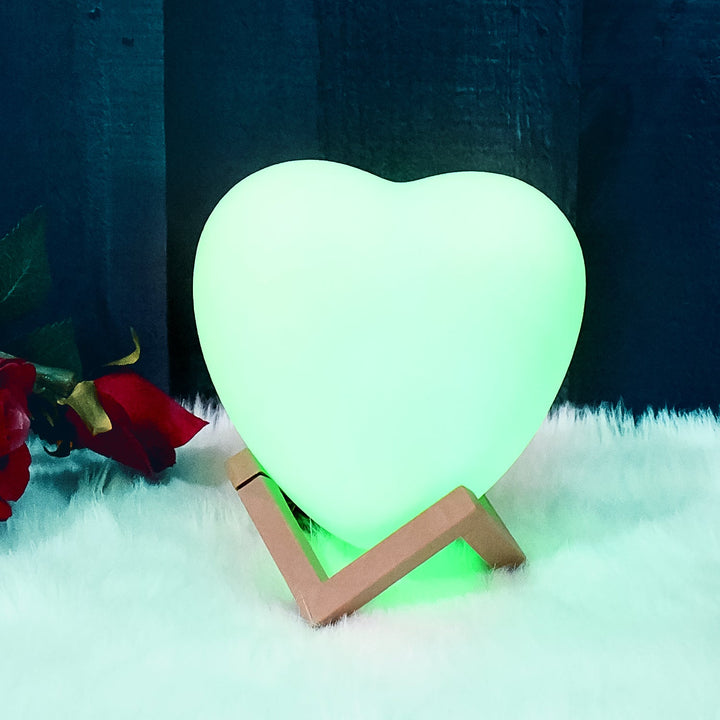 3D Heart Shape Moon Night Lamp with Plastic Stand (13 x12 Cm / 1 Pc) - TezCart