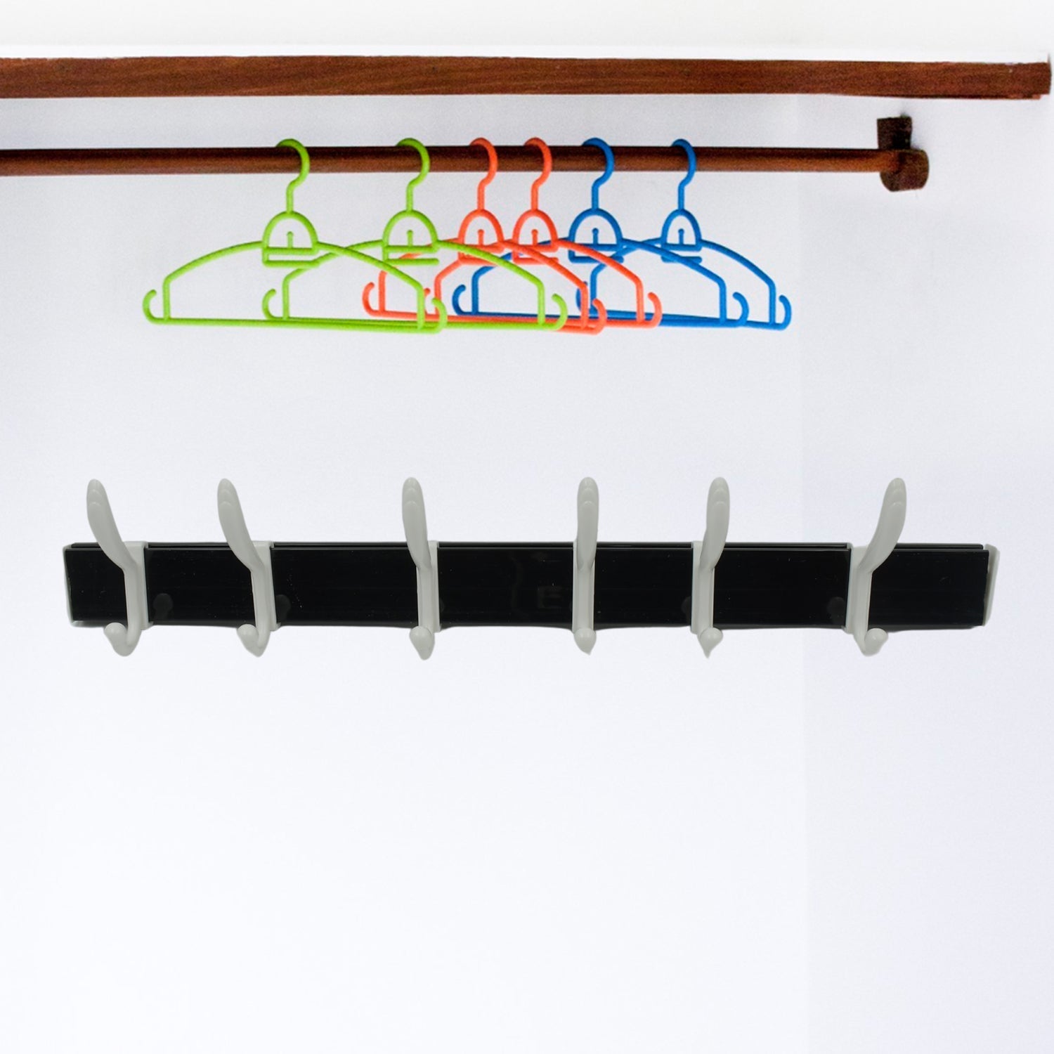 Cloth hanger, Wall Door Hooks Rail for Hanging Clothes for Hanging Hook Rack Rail, Extra Long Coat Hanger Wall Mount for Clothes, Jacket, Hats, 6 Hook With Eco-friendly Liquid Adhesive Glue Your Brand