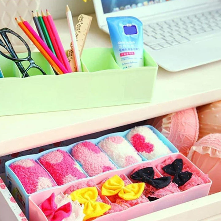Multi-Function Desktop Drawer Storage Box Clothing Organizer 5 Grid Storage Box Underwear Socks ,Ties Organizer Box (4 Pc Set) Your Brand