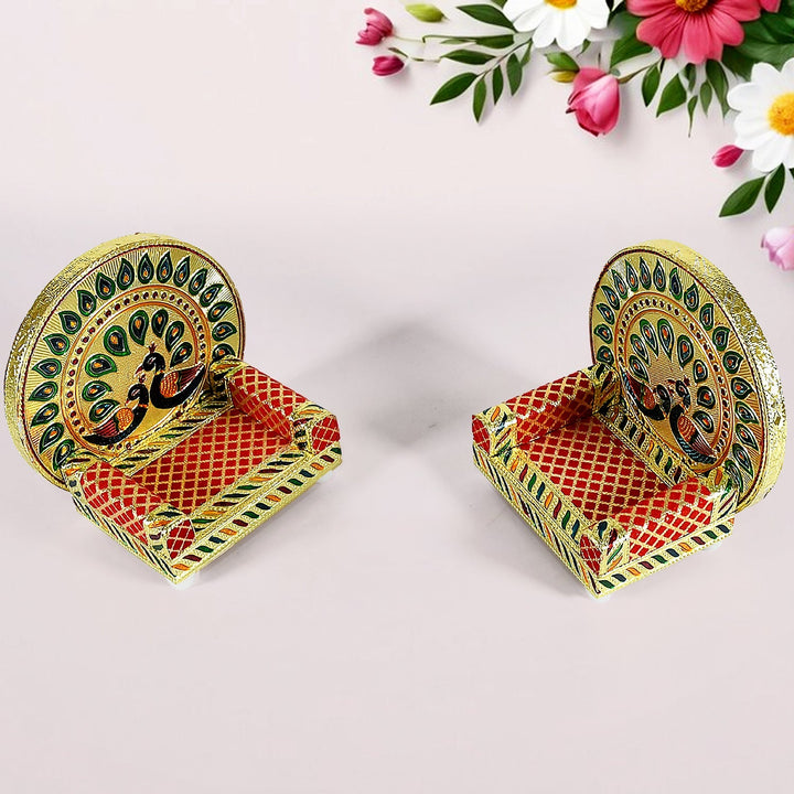 Meenakari Work Laddu Gopal Singhasan for Pooja Mandir Wooden Krishna Ladoo Bal Gopal Sofa Asan, Home Decorative Premium Look Decorative Singhasan Suitable For Home, Office, Restaurant (2 Pc Set) Your Brand