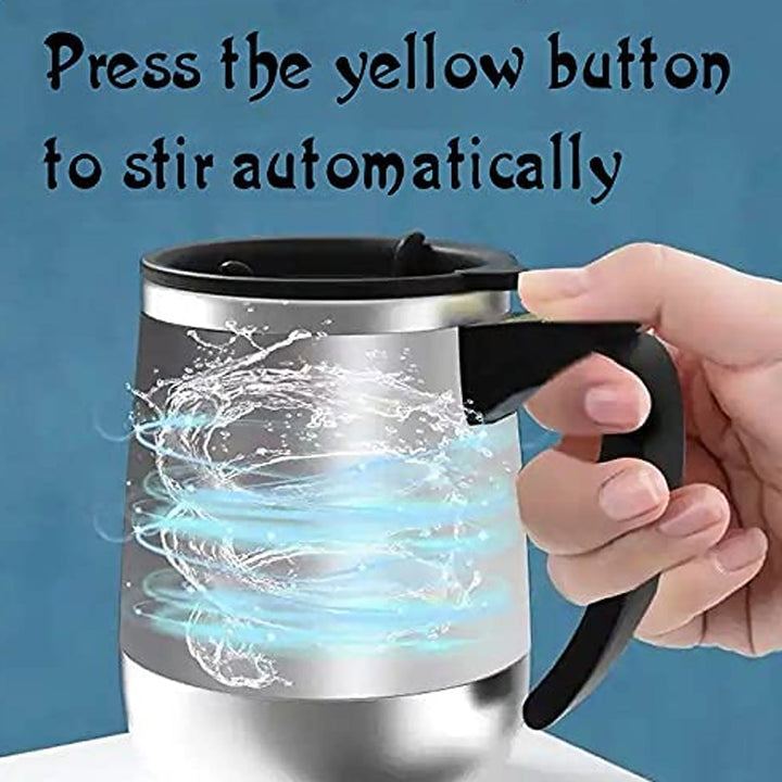 Self Stirring Mug With Lid used in all kinds of household and official places for serving drinks, coffee, any types of beverages etc. (1 Pc / 400 ML) Your Brand