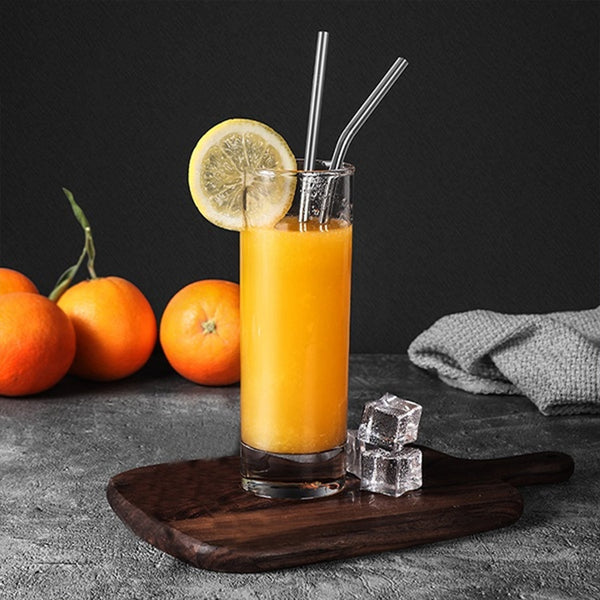 Set of 4 Stainless Steel Straws & Brush (2 Straight straws, 2 Bent straws, 1 Brush) Your Brand