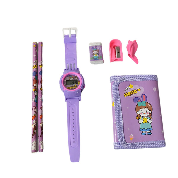 Stationery Set for Girls and Boys | Kids Return Gift - 7 In 1 School Items For Kids-Pencils, Eraser, Sharpener, Pouch, Pencil Extender | Birthday Gift Idea Stationary Kit Set for School Kids (Pack of 7 Pcs Set) Your Brand