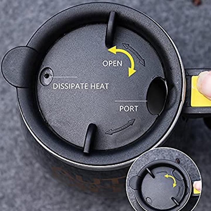 Self Stirring Mug With Lid used in all kinds of household and official places for serving drinks, coffee, any types of beverages etc. (1 Pc / 400 ML) Your Brand
