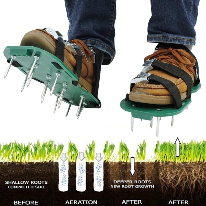 Lawn Aerator Sandals, Garden Grass Aerator Spiked Sandals Green Studded Shoes for Yard Patio Garden Excavation Your Brand