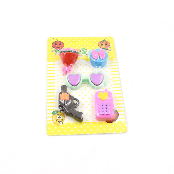 Mix Design 1 Set Fancy & Stylish Colorful Erasers for Children Different Designs & Mix, Eraser Set for Return Gift, Birthday Party, School Prize (1 Set) Your Brand