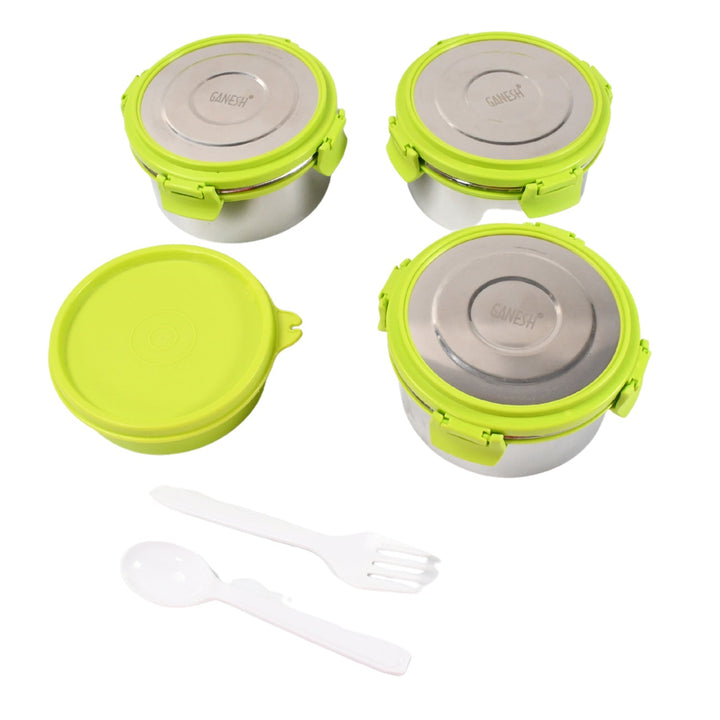 Stainless Steel Tiffin Lunch Box Container / Dabba with 4 Side Clip Lock Lid for Office & School Use/ Food Grade / Air Tight / Easy to Carry / Leak Proof Your Brand