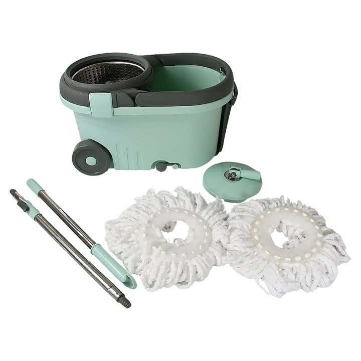 Ganesh Quick Spin Mop Steel Spin, Bucket Floor Cleaning, Easy Wheels & Big Bucket, Floor Cleaning Mop With Bucket, 2 Micro fiber head / Refill Your Brand