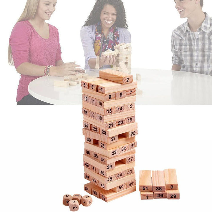 54 Pcs Blocks 4 Dices Wooden Tumbling Stacking Building Your Brand