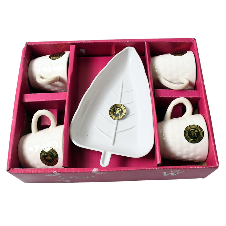Crysta Ceramic Tea Cups With Plastic tray Environmental Friendly Festival for Milk Cup, Coffee Cup, Tea Cup, Breakfast Cup, Drinking Mug or Outdoor for Household Gift For Birthday (5 Pcs Set) Your Brand