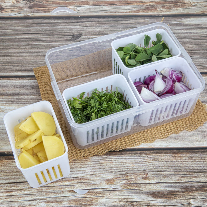 Fridge Storage Boxes Freezer Storage Containers, Container for Kitchen Storage Set, Storage in Kitchen, Vegetable Storage, Draining Crisper Refrigerator Food Box (1 Pc) Your Brand