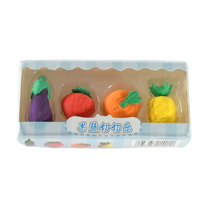Mini Cute Vegetables and Fruits Erasers or Pencil Rubbers for Kids, 1 Set Fancy & Stylish Colorful Erasers for Children, Eraser Set for Return Gift, Birthday Party, School Prize, 3D Erasers  (4 pc Set) Your Brand