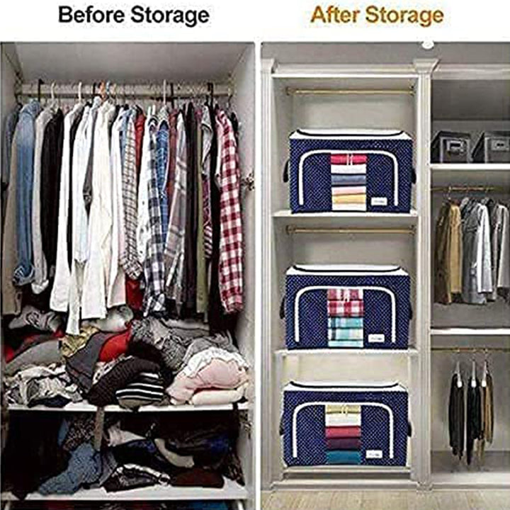 Foldable Steel Frame Clothes Living Storage Organizer Handled Bag - TezCart