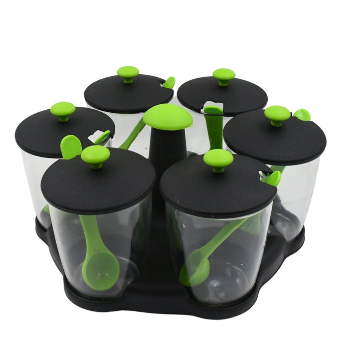 Multipurpose 6 Piece Miracle Revolving Plastic Spice Container Rack With 6 Spoon, Condiment Set, Masala Rack Set, Revolving Spice Rack Aachar Container Chutney Mukhwas Tray Masala Dining Spice Stand Your Brand