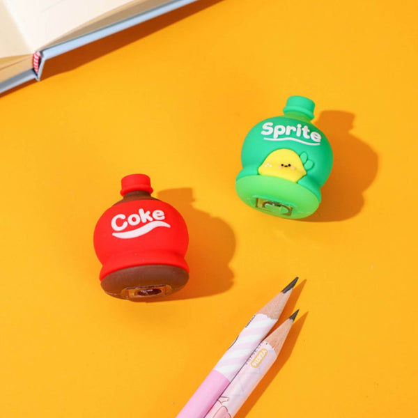 2-in-1 3D Cold Drink Bottle Shape Rubber Pencil Sharpener and Eraser Set, Stationery for Kids School Boys Girls, Birthday Return Gifts (1 Pc ) Your Brand
