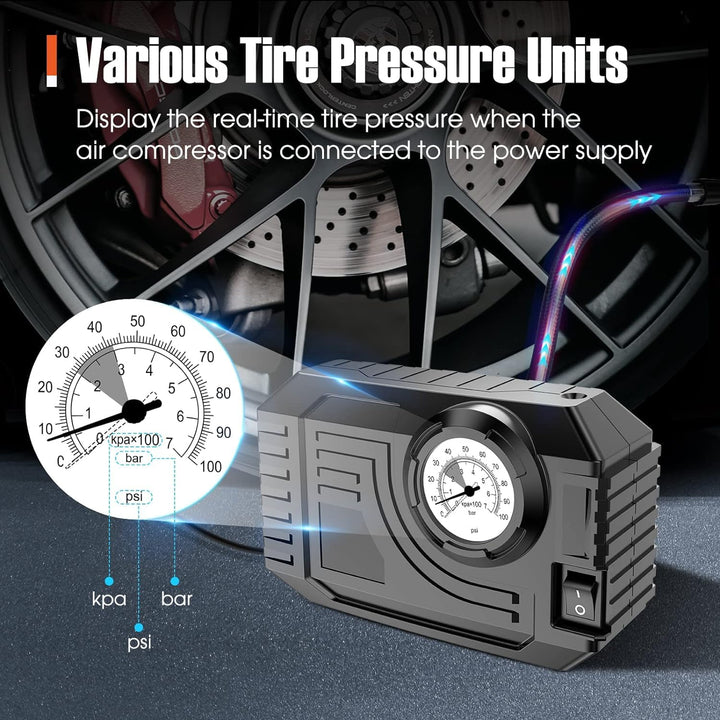 Tire Inflator Portable Air Compressor 12V Small Air Pump for Car Tires Bicycle Balloons, Cars, Bike, Bicycles and Other Inflatables with LED Light (12V) Your Brand