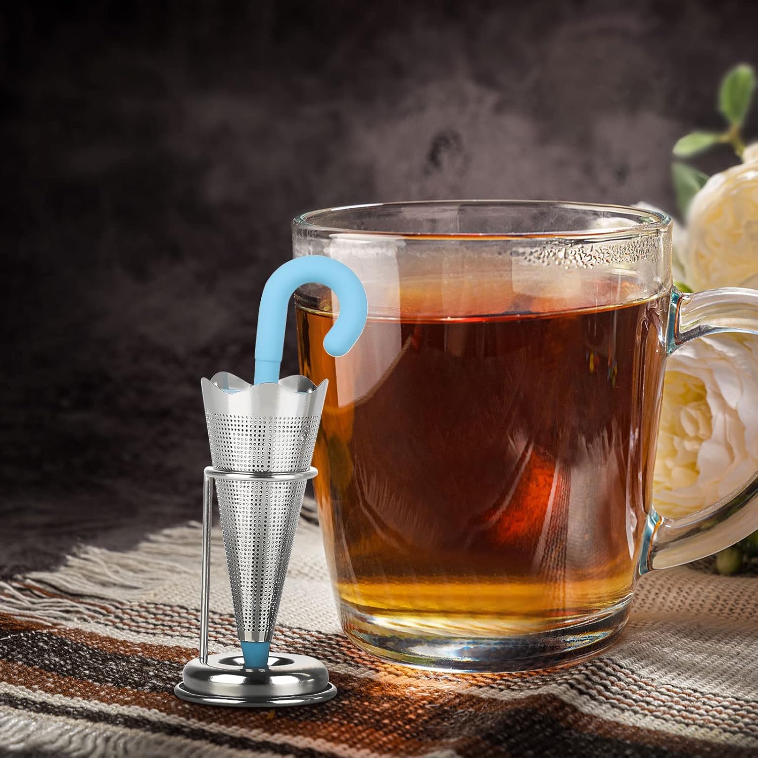 Reusable Cute Umbrella Tea Strainer With Tray / Stand (1 Pc) - TezCart