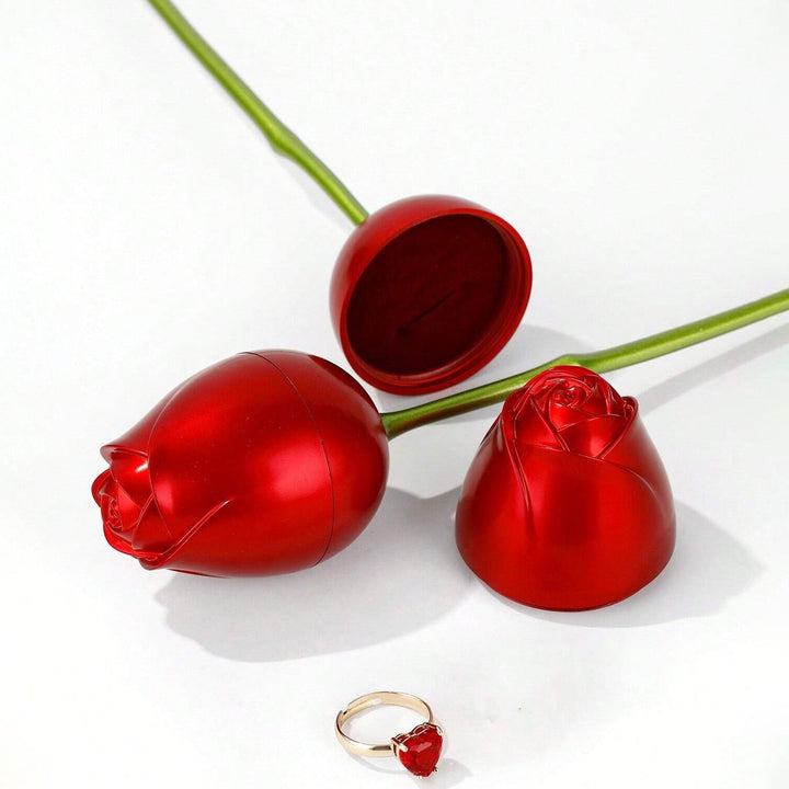 Plastic Red Rose Couple Rings Box-Fancy Rings Box (No Rings Included / 1 pc) - TezCart