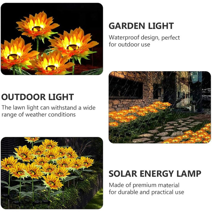 Garden Solar Sunflower Outdoor LED Light  Inserted Ground Simulation Plant (4 Pcs Set) - TezCart