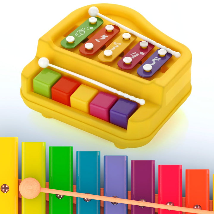 2 in 1 Baby Piano Xylophone Toy for Toddlers, 5 Multicolored Key Keyboard Xylophone Piano, Preschool Educational Musical Learning Instruments Toy for Baby Kids Girls Boys 3+ Years (1 Pc) Your Brand
