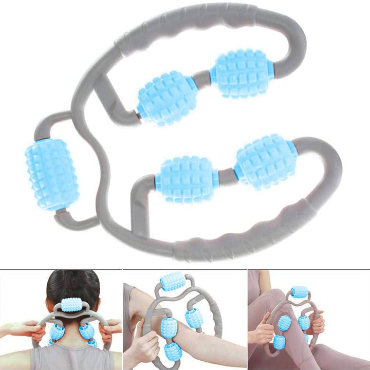 Muscle Massage Roller, 5 Wheels Relieve Soreness Leg Muscle Roller Fitness Roller Muscle Relaxer Massage Roller Ring Clip All Round Massaging Uniform Force Elastic PP Drop Shaped for Home Use (1 Pc) Your Brand