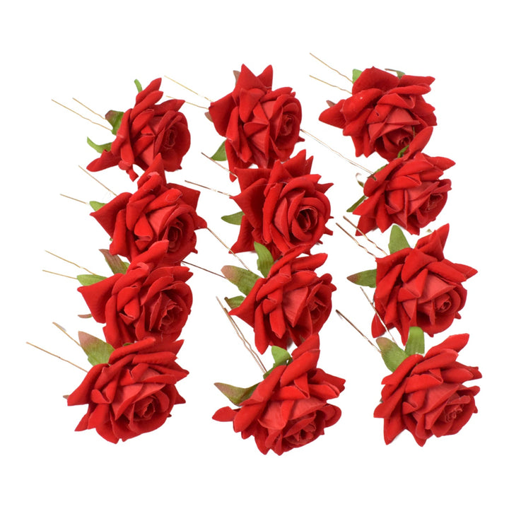 Hair Clip Red Rose Bridal Hair Pins Rose (12 Pcs Set / Red Color Only) - TezCart