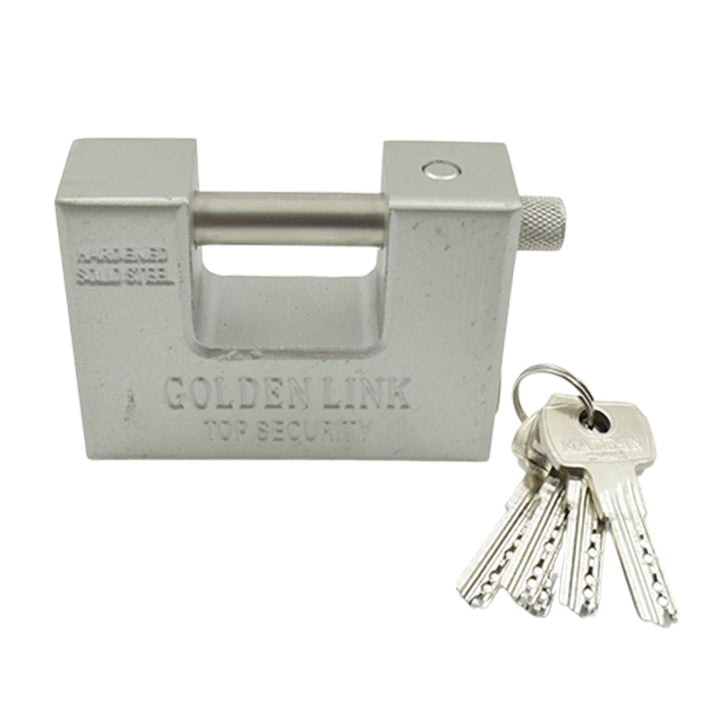 94mm Stainless Steel Padlock: Rectangular, Hardened Steel, 5 Keys Your Brand